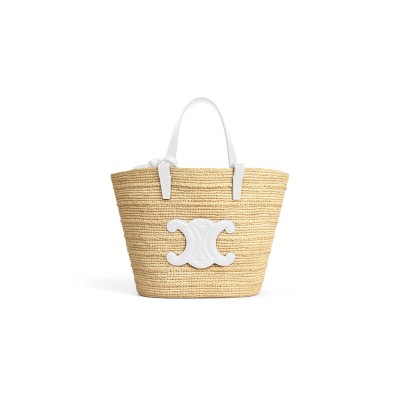 CELINE TEEN SUPPLE CELINE CLASSIC PANIER IN RAFFIA AND CALFSKIN 115802FF7.04LS (22*21.5*13cm)